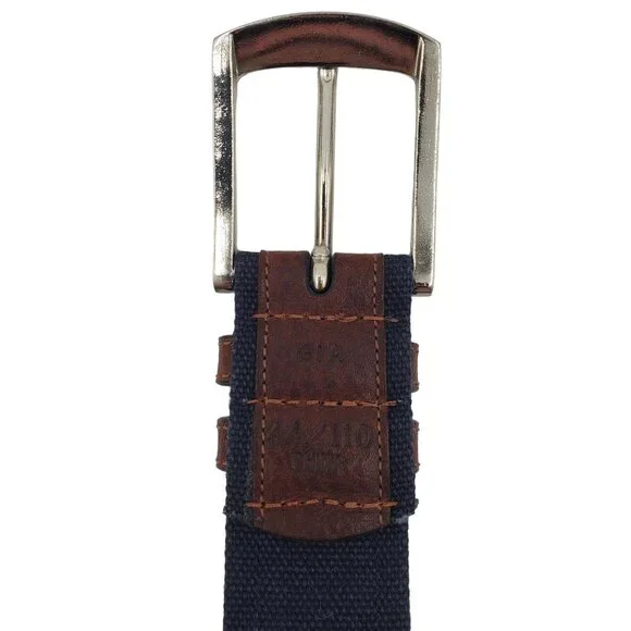 Nautica Belt Navy Brown Canvas Leather Belt Men's Size 44 Dress Casual 90s Y2K - Picture 5 of 11